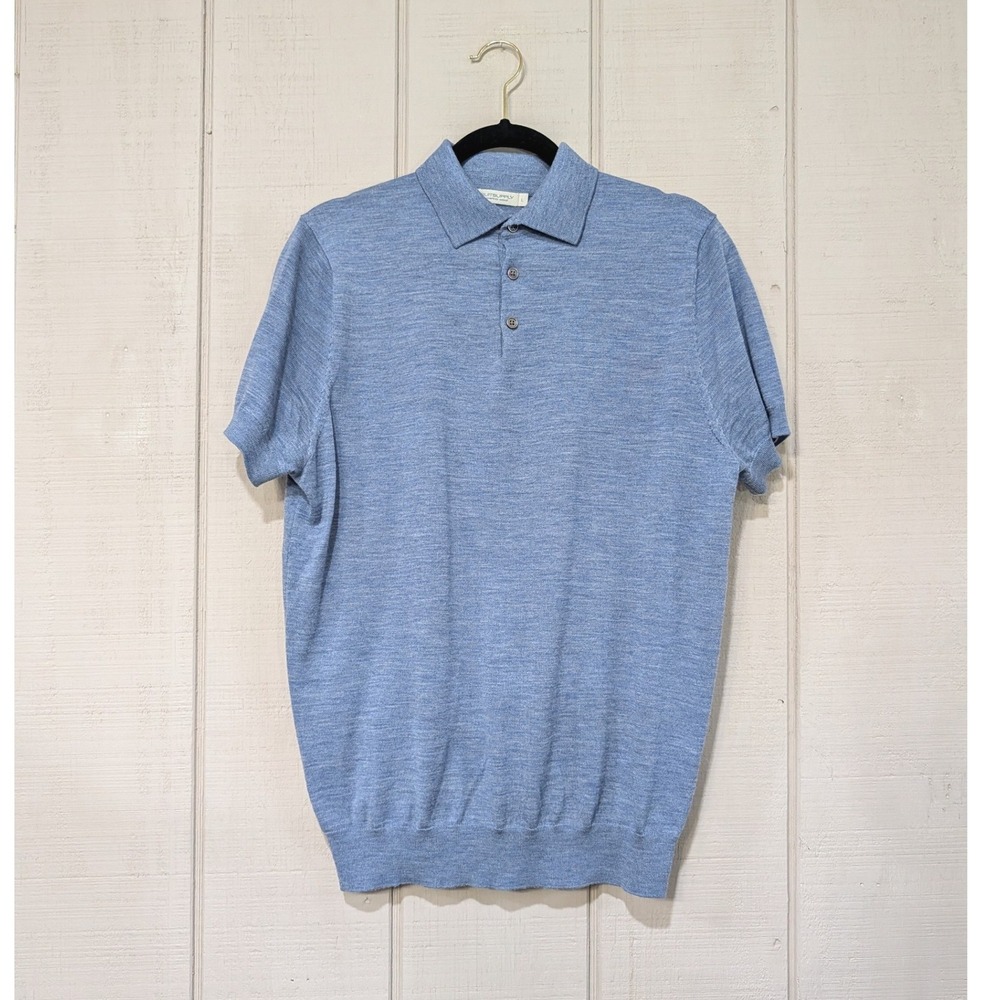 Suitsupply Mens Blue Merino Wool Short Sleeve Polo Shirt Preppy Quiet Luxury L